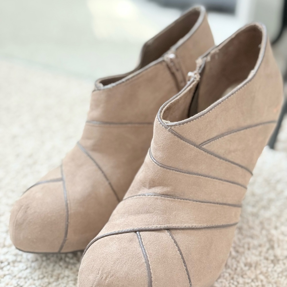 Fergalicious Tan Ankle Booties with Modern Silhouette